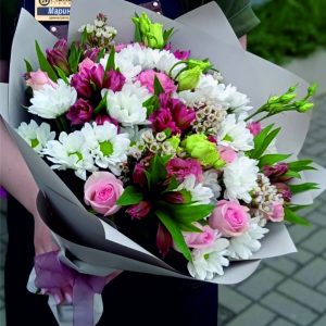 Букет 4 с розами Кения хризантемами и альстромерией купить в Гомеле | Fizalis.by