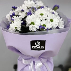 Элегантный букет на юбилей из хризантем и статицы купить в Гомеле | Fizalis.by