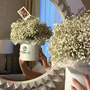 Букет 97 белая гипсофила в шляпной коробке купить в Гомеле | Fizalis.by